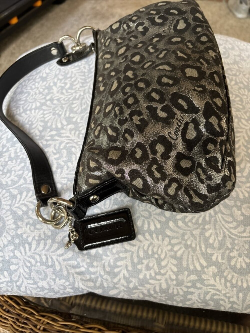Coach Silver And Black Leapord Print Metallic Shoulder Bag Y2K Vibes - Picture 11 of 12